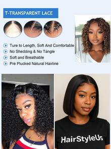 Parrucca corta e riccioluta da donna, 13 x 4 x 1, lunghezza media, riccioluta, parrucca con pizzo front, parrucca con pizzo front per donne, nera, corta, parrucca in veri capelli a onde profonde, parrucca a caschetto, adatta per uso quotidiano, capelli bagnati e ondulati, per uso quotidiano, Ognissanti, eventi, uso diurno, cosplay, colore naturale, caschetto riccio, colore naturale, capelli ricci - Natural Black - Visualizzare 7