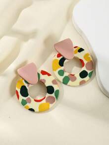 Bohemian Personalized Exaggerated Geometric Circle Earrings Fashion Colorful Printing Contrast Color Clay Earrings For Female Vacation Accessories