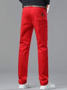 Men's Autumn/Winter Washed Jeans Straight Loose Versatile Pants - 紅色 - 查看 5