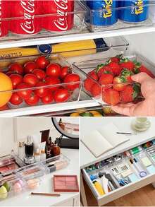 Juego de 25 organizadores de cajones de plástico transparente, multiusos para vanidad y baño en 4 tamaños diferentes, organizador de maquillaje apilable, divisores de cajón para maquillaje, cocina, escritorio, almacenamiento para vuelta al colegio en el dormitorio - transparente - Ver 3