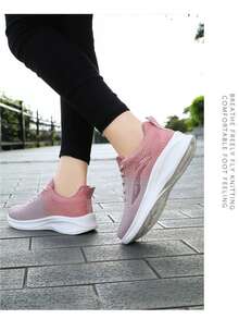 Zapatos deportivos casuales de suela blanda, zapatos individuales transpirables, zapatos de malla, zapatos para correr de suela gruesa - Rosa - Ver 9
