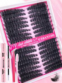 256/160 Stücke D-Curl Flauschige Katzenaugen Wimpern, Dicke 80D+100D Büschel Künstliche Wimpern, Linkshänder DIY Wimpern, Natürlich & Langlebig, Wasserfest, Wiederverwendbar, Geeignet für Anfänger, Alltag, Party, Reisen, Musikfestival - Schwarz - Übersicht 4