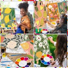 96 Pcs Flower Fruits Pre Drawn Canvas Kit Sip And Paint Set Adult Pre Printed Cute Canvas Sip And Paint Party Favor Virtual Party Gifts Painting - 彩色 - 查看 6