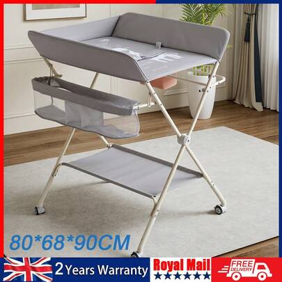 OYAJIA 3-In-1 Portable Baby Changing Station With Wheels | 5 Adjustable Height Folding Diaper Table, Nursery Organizer & Storage Rack & Changing Table For Newborns | Space-Saving Design With Multiple Storage Compartments  | Grey