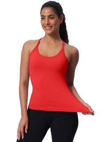 Workout Tank Tops For Women Built In Shelf Bras Padded -Racerback Athletic Tank Tops Ribbed Yoga Shirts - Red - View 5