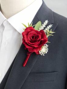 1Pc Premium Groom/Bridesmen Artificial Rose Boutonniere ,Handmade Wedding Bouquet For Men, Accessories For Wedding/Graduation/Prom