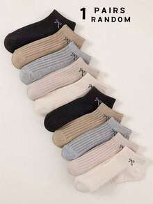 20双蝴蝶结图案袜子，简约优雅的日式小丑休闲风格，舒适透气，适合运动穿着