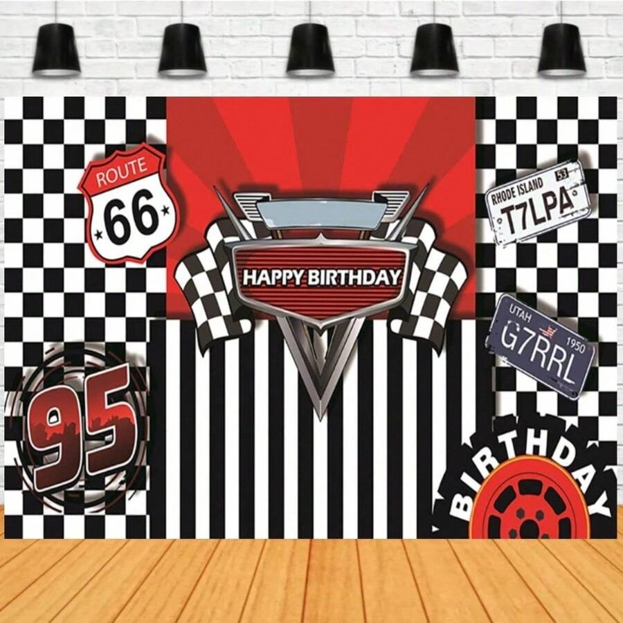1pc Birthday Backdrop For Party Car Racing Stripes Lattice Photo Booth Prop Background Birthday Decor Photography Backdrops Vinyl