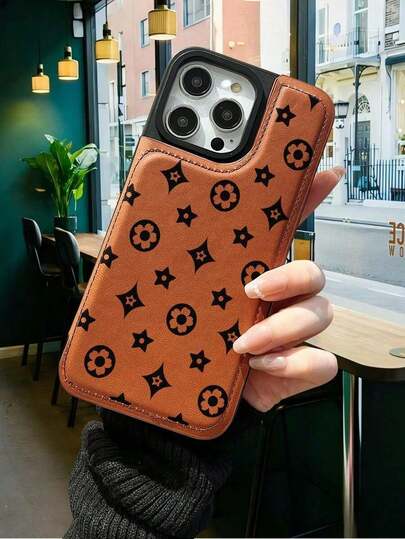 High End Fashion Monogram Pattern, Handmade Customization, Latest Designer Faux Leather Wallet Case+Shock-Absorbing Frame With Three Card Slots+Cash Slot, Certified Anti Drop Business Simplicity, Fashionable And Practical, Shockproof, Scratch Resistant, Compatible With IPhone 16/16Plus/16Pro/16ProMax/15, 14, 13, 12, 11 Series, Etc.