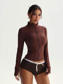 舒适防紫外线多功能塑身衣健身跑步拉链弹力修身拼接性感拉链前开休闲显瘦通勤约会必备休闲长袖瑜伽外套