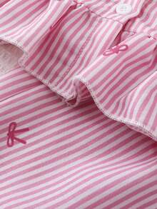 2件套女童无袖条纹上衣和短裤套装，蝴蝶结装饰，休闲时尚，适合户外穿着