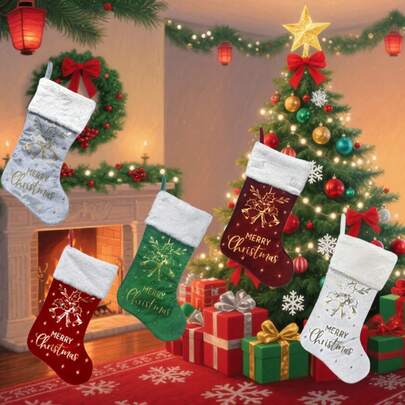 Nowe świąteczne skarpetki, ozdoby świąteczne, aksamitne skarpety świąteczne z złotą folią, torebki na prezenty, ozdoby choinkowe do domu, torebki na cukierki