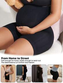 1PC High Waist Maternity Short, Over Belly Support, Stretchy Pregnancy Pants, Workout Yoga Activewear, For All Stages Of Pregnancy - Black - View 5