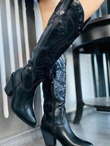 Women Knee-High Boots - 黑色 - 查看 6