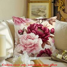 1 bucată Husă de pernă cu trandafiri florali vintage - catifea piersică cu design elegant de trandafiri roz și frunze verzi, potrivită pentru decorarea fermei în camera de zi, canapea sau balcon - se poate spăla la mașină, cu fermoar, 45 cm/17,7 inchi - husă de pernă vintage, husă de pernă decorativă, tavă de pernă, fără pernă
