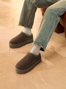 Women Fuzzy Slippers, Platform, Genuine Suede Leather, Snow Boots, Furry Home Slippers, Autumn Winter Indoor Outdoor Comfy Fuzzy Soft Thickened Flat Soles Shoes - 駝色 - 查看 2