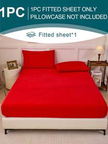 1pc Fitted Sheet Warm Soft Solid Fuzzy Fitted Sheet King Queen Full Twin Size, Luxury Super Soft Cozy Comfy Bottom Sheet With 11.8" Deep Pocket,Suitable For Fall Winter And Spring, No Pillowcases Dormitory Bedding Back School Bedding Sheet