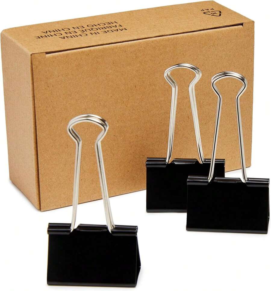 Basics Clip de papeles para carpeta, 48 unidades (4 paquetes de 12 unidades),, negro - Clips medianos (paquete de 8) - Ver 1