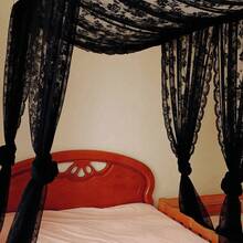 1 件优雅黑色蕾丝边窗帘，适用于户外凉亭、婚礼派对、客厅和卧室，法式浪漫薄纱面料，可调节床上用品和蕾丝，适合全尺寸/大号床 - 黑色 - 查看 5