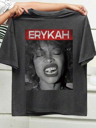 Plus Size- Casual Woman Figure Print Round Neck Short Sleeve T-Shirt-1xl-5xl