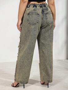 Women's Plus Size Ripped Jeans, Street Style - Grey - View 2