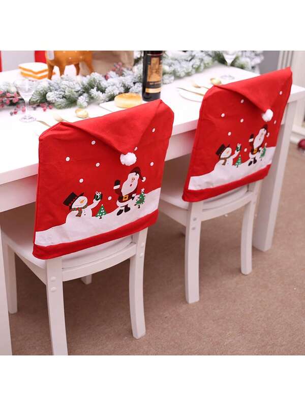 4 pezzi Coprisedia natalizi, copriseduta per sedia da pranzo natalizia, coprischiena di sedia con cappello rosso di Babbo Natale, per decorazione di banchetti, feste e vacanze natalizie
