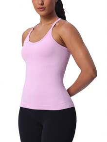 Workout Tank Tops For Women Built In Shelf Bras Padded -Racerback Athletic Tank Tops Ribbed Yoga Shirts - tử đinh hương - Xem 2
