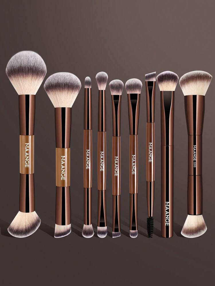 MAANGE 7 قطع / 9 قطع / 13 قطعة مجموعة فرش مكياج متعددة الوظائف ذات طرفين، تشمل فرشاة الوجه، فرشاة البودرة، فرشاة الخدود، فرشاة الكونسيلر، فرشاة التحديد، فرشاة الأنف، فرشاة ظلال العيون، فرشاة التفاصيل، فرشاة الأساس، فرشاة البرايمر. مصنوعة من شعر اصطناعي عالي الجودة، متينة للمكياج اليومي للوجه، مناسبة للمنتجات السائلة والكريمية والبودرة. - بني - مشاهدة 4