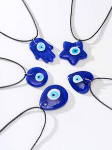 1 peça de pingente de vidro azul com olho de diabo e colar de cordão de cera preta, adequado para mulheres/casais, uso diário, presente de Natal