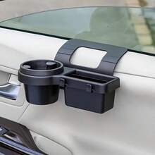 4-In-1 Car Door Storage Box, With Phone Holder, Cup Holder And Storage Space - Heavy-Duty ABS Multi-Functional Car Storage Box, With 2 Hooks, Space-Saving Door/Center Console Installation - Suitable For All Vehicles (Cars, SUVs, Trucks) - Can Hold Mobile Phones, Cups, Keys, Bottles - Car Interior Storage Box, Vehicle Organization Compact Design, Durable Structure, SUV Driver - Black - View 3