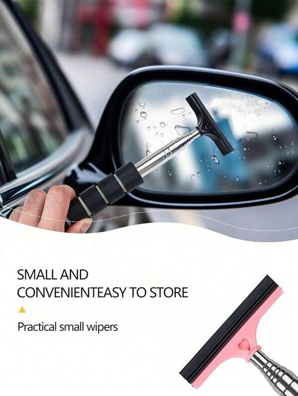 Limpiaparabrisas de espejo exterior, limpiaparabrisas retráctil para espejo retrovisor del coche, cepillo de limpieza de lluvia para parabrisas, limpiador de agua con palo telescópico largo, herramienta de limpieza portátil, utilizado en días lluviosos para evitar que las gotas de agua se cuelguen en el espejo retrovisor y difuminen la visión, accesorios portátiles para el interior y el exterior del vehículo adecuados para clima lluvioso y neblinoso, limpiador de ventanas portátil, cepillo para la nieve, artículos esenciales para el coche