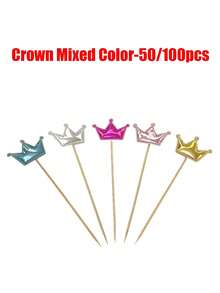 50/100 件闪闪发光的心形纸杯蛋糕装饰，蛋糕装饰插件，色彩鲜艳，非常适合婚礼、周年纪念、生日、派对、订婚和新娘送礼会，优雅的蛋糕装饰，营造气氛，创意心形、星星、皇冠、耳形设计，不同风格，不同场景，多种风格可供选择，必备品