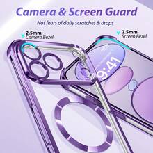 Ốp lưng trong suốt từ tính cho Galaxy A06 A16 A26 A36 A56 S25 Ultra S24 Ultra, tương thích với MagSafe, tích hợp bảo vệ ống kính camera, lớp mạ cao cấp, chất liệu TPU mềm trong suốt chống sốc, mỏng nhẹ, tương thích với dòng . - Màu tím hoa cà - Xem 4