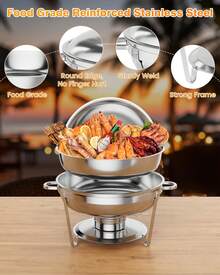 Ataucjin 5QT Chafing Dish Buffet Set Of 2 Pack,Round Stainless Steel Food Warmers Buffet Servers Sets,Chafer And Food Warmers With Food & Water Pan, Lid,Frame,Fuel Holder For Catering,Parties,Events,Wedding - Silver-2 Pack - View 2