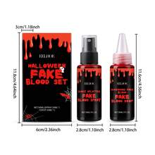 万圣节假血化妆套装，万圣节假血喷雾，1 液盎司喷雾 + 1 液盎司滴液，逼真可水洗特效 SFX 化妆套装，吸血鬼和怪物化妆与装扮，万圣节派对用品，万圣节假血套装 - 紅色 - 查看 9