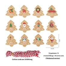48 etiquetas, 50 piezas de cordel, 4 diseños diferentes, accesorios de decoración navideña, etiquetas de papel kraft grueso, adornos para el árbol de Navidad, etiquetas de regalo, cajas de regalo, tarjetas de accesorios, con cuerda, suministros para fiestas navideñas, regalos de Navidad