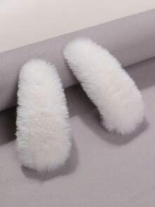 2 件装女士仿毛刘海水滴形大发夹、爪夹、发夹、发夹、发夹 - 白色 - 查看 2