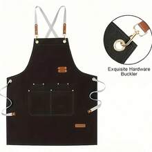 [Durable Apron] Multi-Pocket Apron | 1pc | Polyester Blend | Adjustable Strap | Coffee Bars, Restaurants | Stylish Workwear | Durable - màu đen - Xem 4