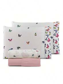 Printed Bed Sheet Set 4 Pieces 100% COTTON Single Double Queen King Palito Stitch - 白蝴蝶 - 查看 3