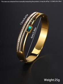 Camhanno 1 件时尚复古不锈钢双排手链套装，镶嵌大颗钻石，适合女性日常佩戴、特殊场合、休闲、聚会、婚礼、情人节、母亲节、圣诞节、生日，完美的礼物 - 金黃色 - 查看 5