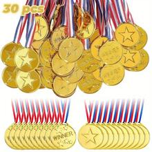 30/50枚金色塑料奖牌，配丝带项链 - 闪亮镀金，耐用PP材质，适用于体育运动、游戏、比赛、才艺表演、户外竞赛、社区活动、派对和派对礼品，适合用作体育奖项、游戏奖品、派对礼物、活动装饰、激励物品。 - 彩色 - 查看 1