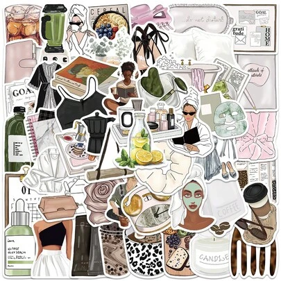 50张干净女孩极简生活美学贴纸 DIY防水贴纸 可用于冰箱、笔记本电脑、水瓶、行李箱装饰贴纸