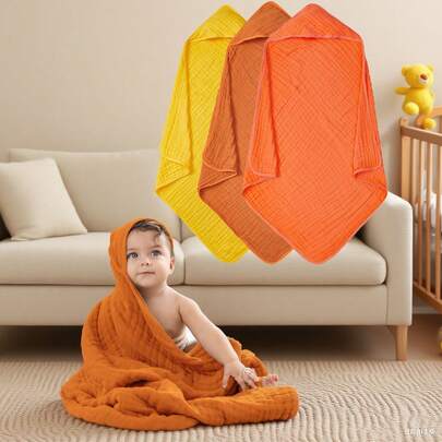 1pc Baby Hooded Towel, 31.4 Inch X 31.4 Inch (Approx. 80cm X 80cm) Newborn Bathing Towel With Hood, Soft And Absorbent Essential For Infants, Babies, Toddlers And Children