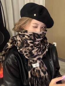 1pc Imitation Cashmere Thick Tassel Leopard Print Scarf, Fashionable Printed Warm Scarf, Windproof Autumn And Winter Shawl,Suitable For Daily Use In Autumn And Winter For Both Men And Women Women Winter Scarves
