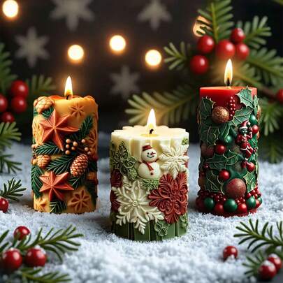 圣诞柱形香薰蜡烛硅胶模具，雪人蜡烛模具，适用于香薰蜡烛、家居装饰石膏饰品和节日礼物手工蜡制品圣诞装饰品房间装饰、圣诞礼物