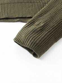LOOKUN Men's Winter Clothing, Casual Loose Minimalist Solid Color Retro American Style Zip-Up Polo Collar Sweater, Versatile For Daily Wear And Outdoor Commute - Dark Green - View 8