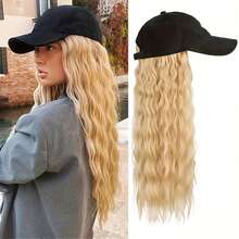 18英寸长直发合成假发棒球帽接发帽假发黑棕色可调节女士假发 - 彩色 - 查看 10