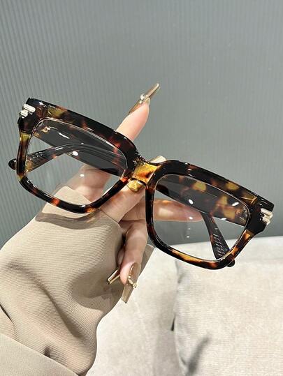 1 Pair Women's Square Frame Decorative Clear Lens Glasses, Cute Academic Style
