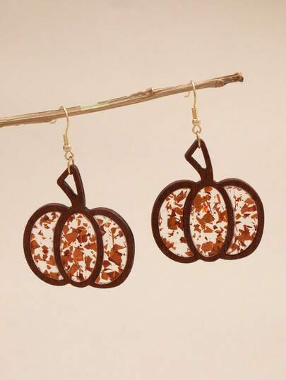 1 Pair Vintage Wooden Pumpkin Earrings, Autumn/Halloween Thanksgiving Earrings