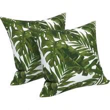 Outdoor/Indoor Throw Pillows, 18x18 Square Pillows With Inserts Bed, Couch, Sofa & Patio Furniture (Set Of 2, Monstera Blue), Decorative Pillows - 棕櫚綠 - 查看 1